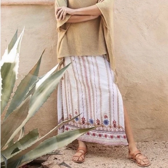 Johnny Was Los Angeles Frederique Embroidered Linen Boho Maxi Skirt XS Festival - Picture 2 of 11